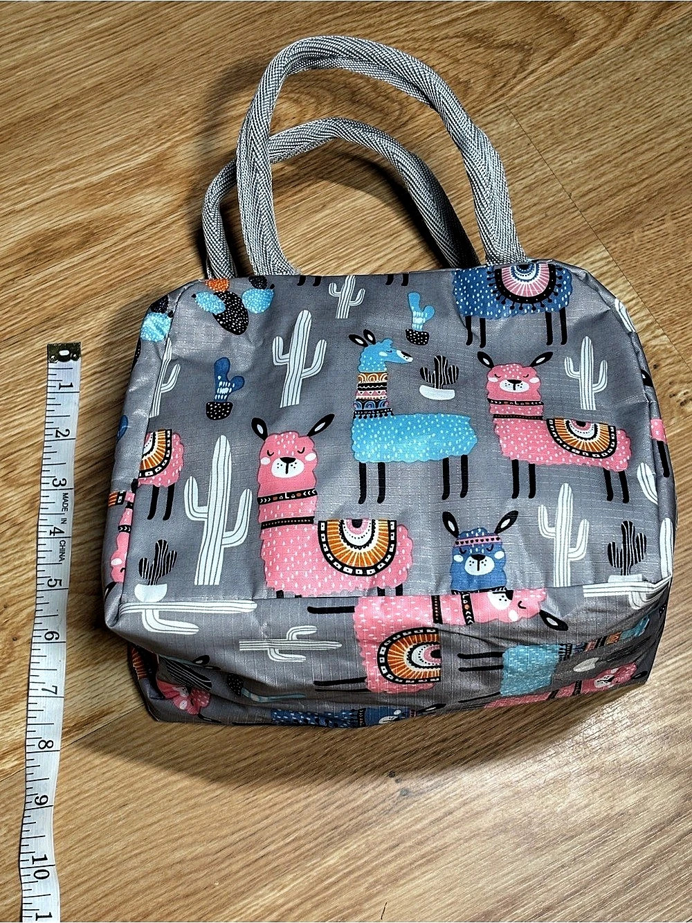 Cute Llama & Cactus Insulated Lunch Bag Grey Kawaii10